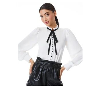 Alice + Olivia White Blouse with Black Details